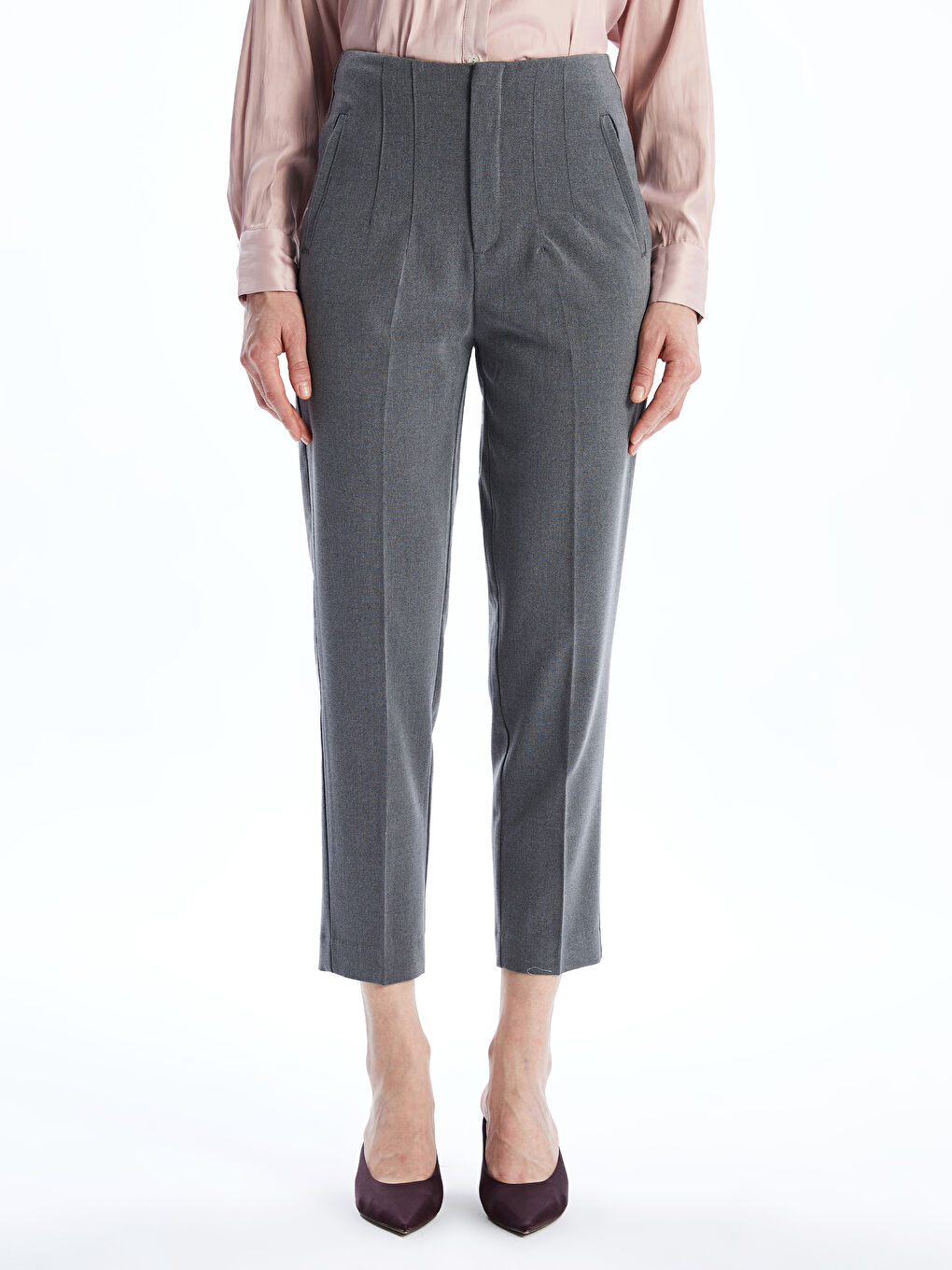 Gri Dar Fit Kadın Pantolon-1