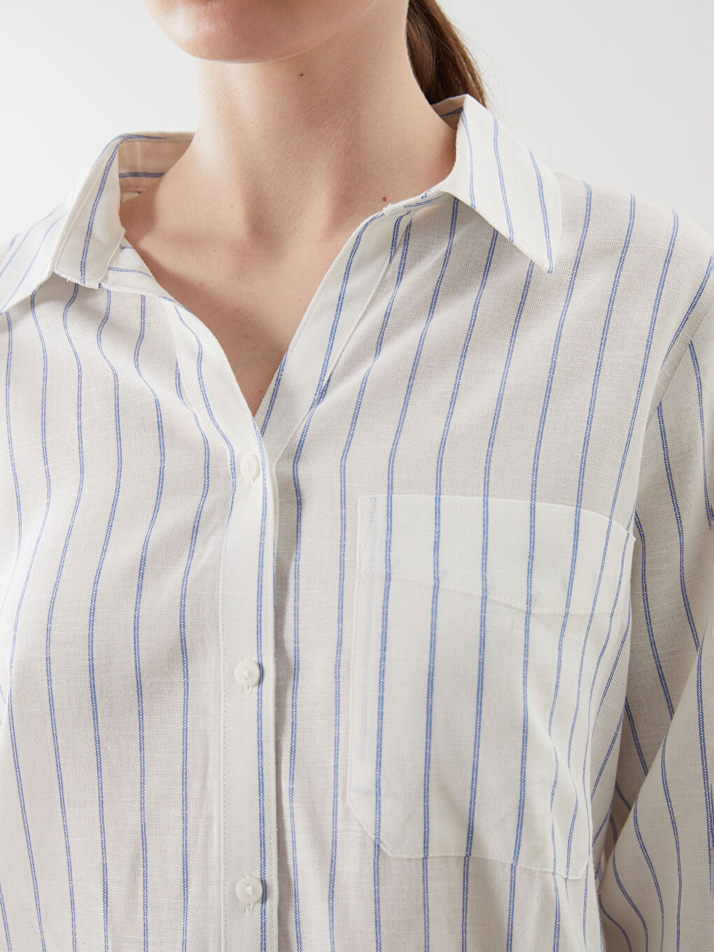 Striped Linen Blend Women's Shirt -S5HM38Z8-LEN