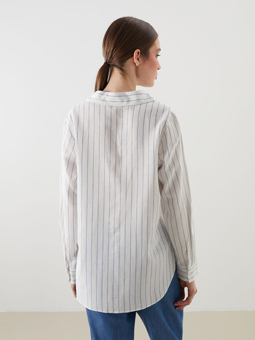 Striped Linen Blend Women's Shirt -S5HM38Z8-LEN