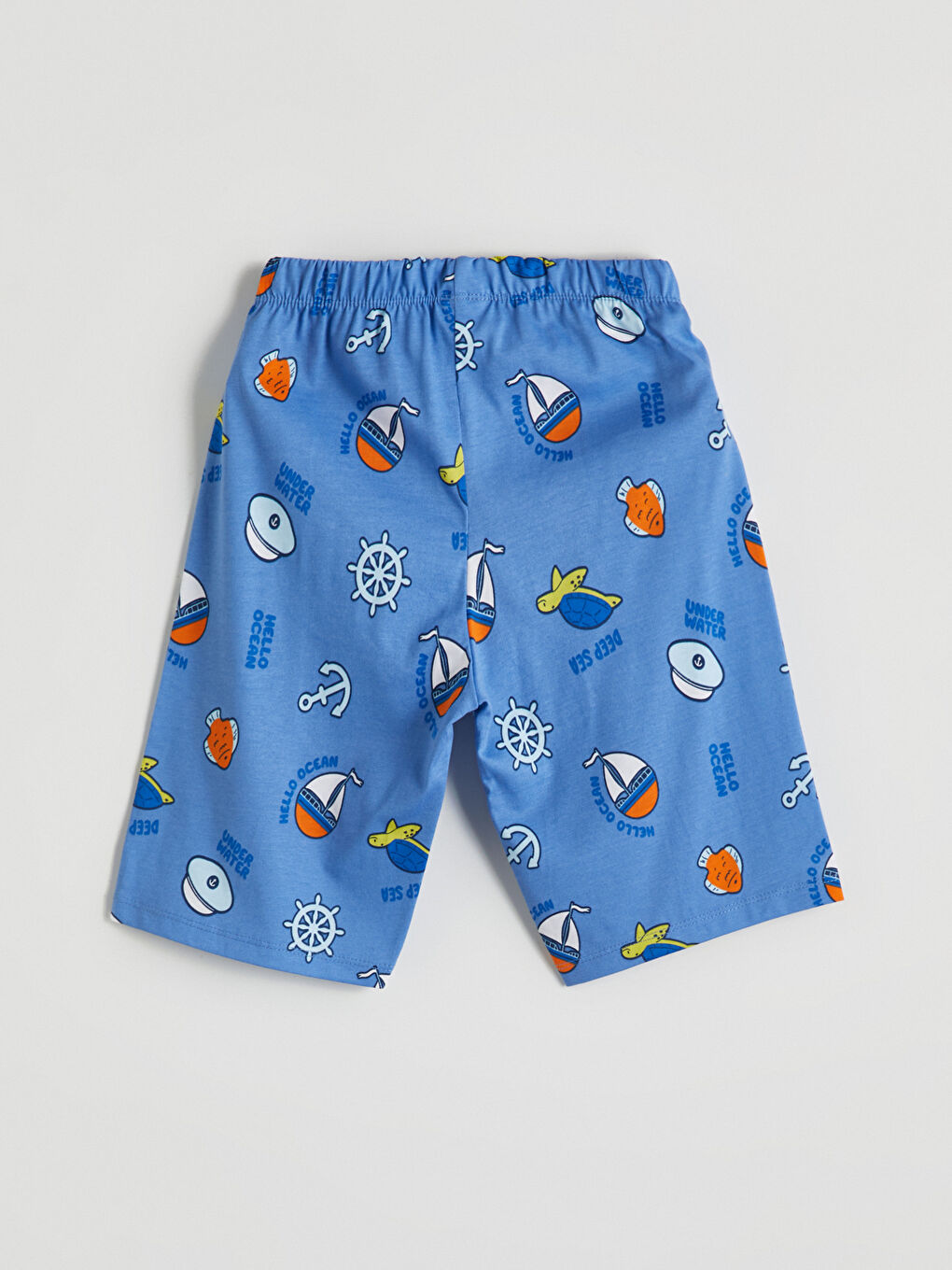 Mavi Beli Lastikli Yazı Baskılı Erkek Çocuk Pijama Şort-1
