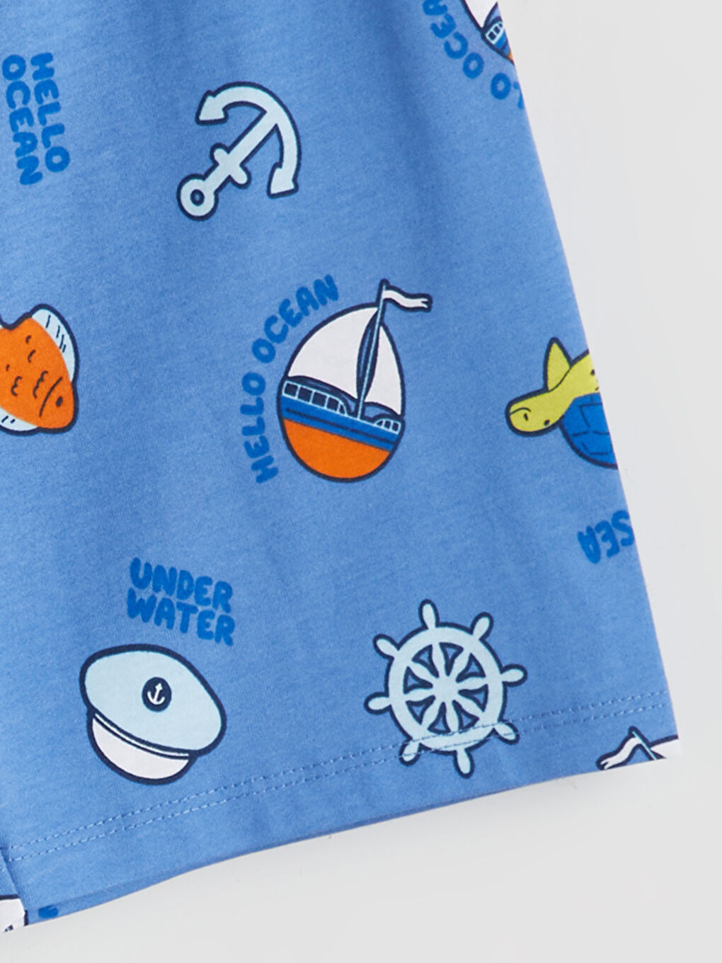 Mavi Beli Lastikli Yazı Baskılı Erkek Çocuk Pijama Şort-2