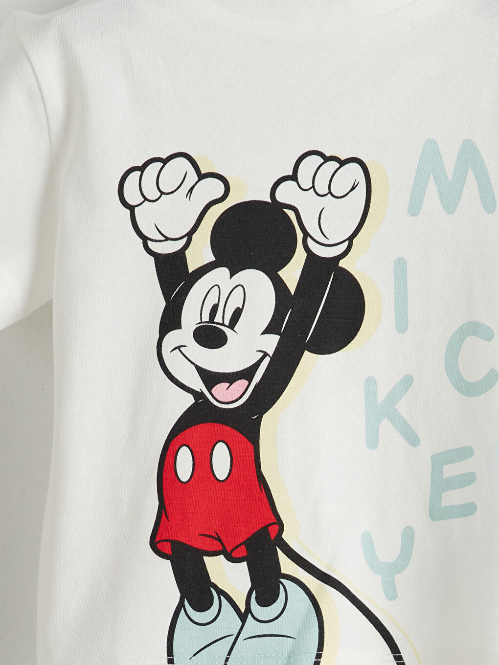 Ekru Mickey Mouse Baskılı Erkek Bebek Pijama Üst-1