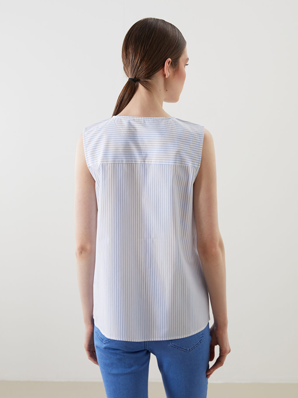 Notch Neck Poplin Women's Blouse -S5HN03Z8-LEN