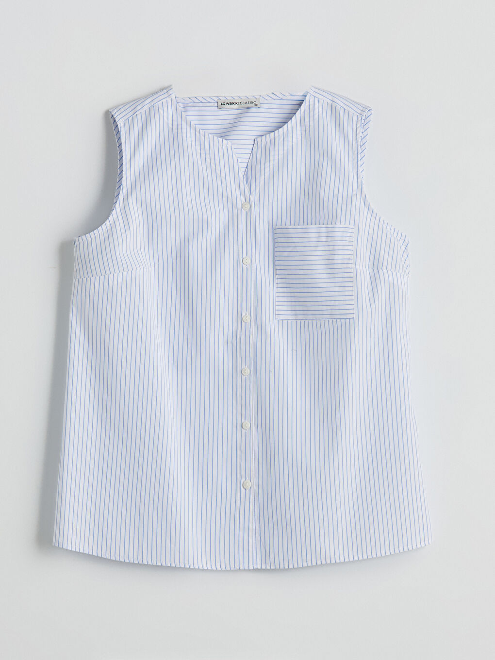 Notch Neck Poplin Women's Blouse -S5HN03Z8-LEN