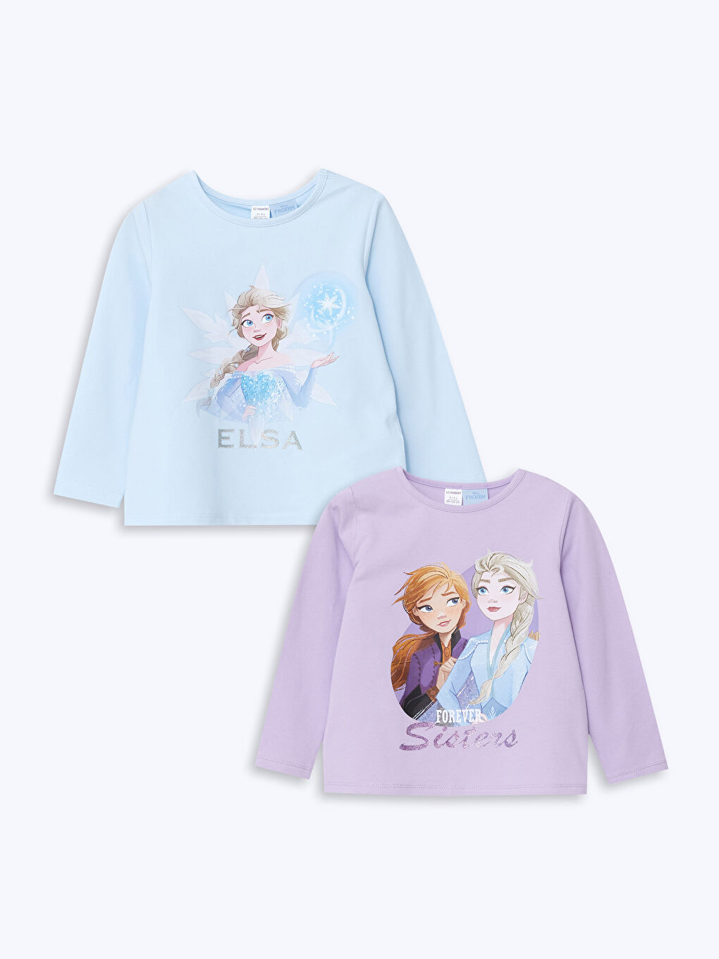 LCW Kids Mavi Bisiklet Yaka Elsa Baskılı Tişört 2'li