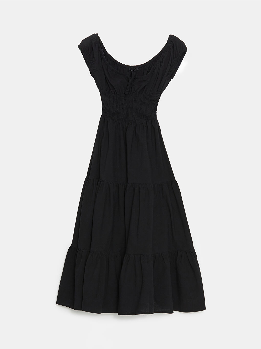 Siyah Kayık Yaka Poplin Kadın Elbise-5