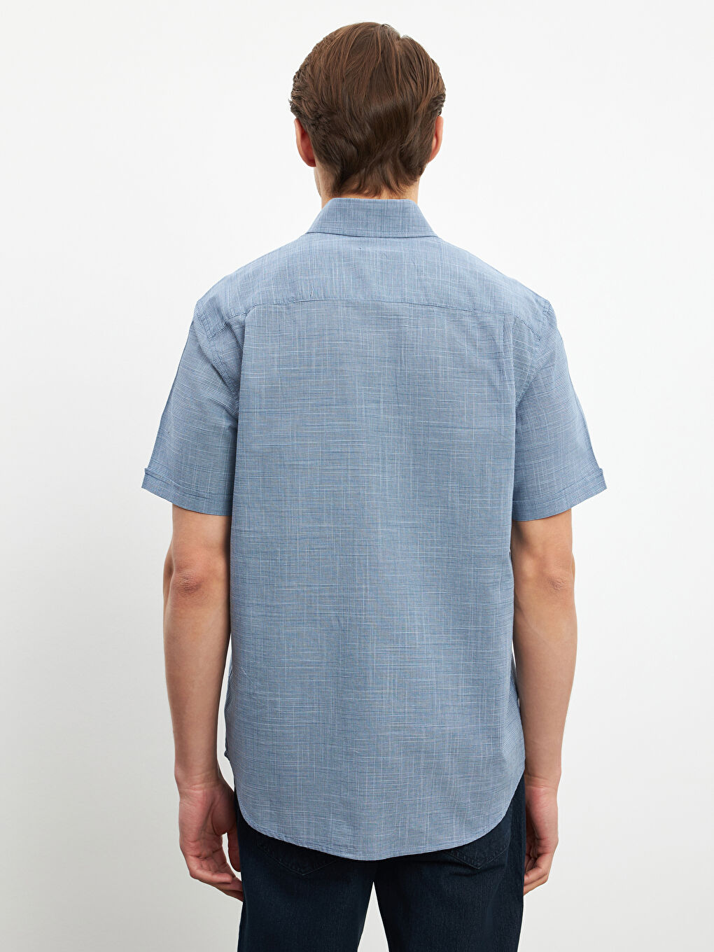 რეგულარული მორგება მოკლე სახელო პოპლინის მამაკაცის პერანგი-7