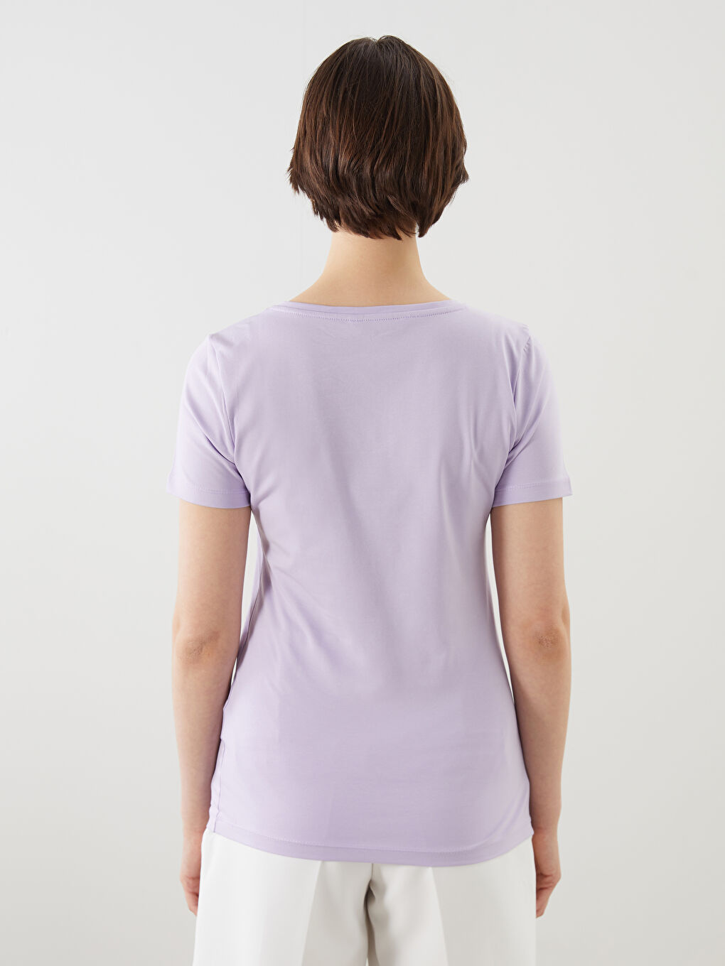 V Yaka Kadın Tişört-3