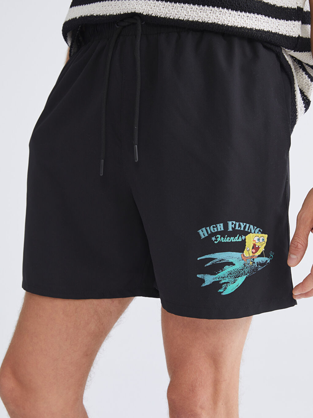 Siyah Kısa Boy Sünger Bob Baskılı Erkek Deniz Şortu-2