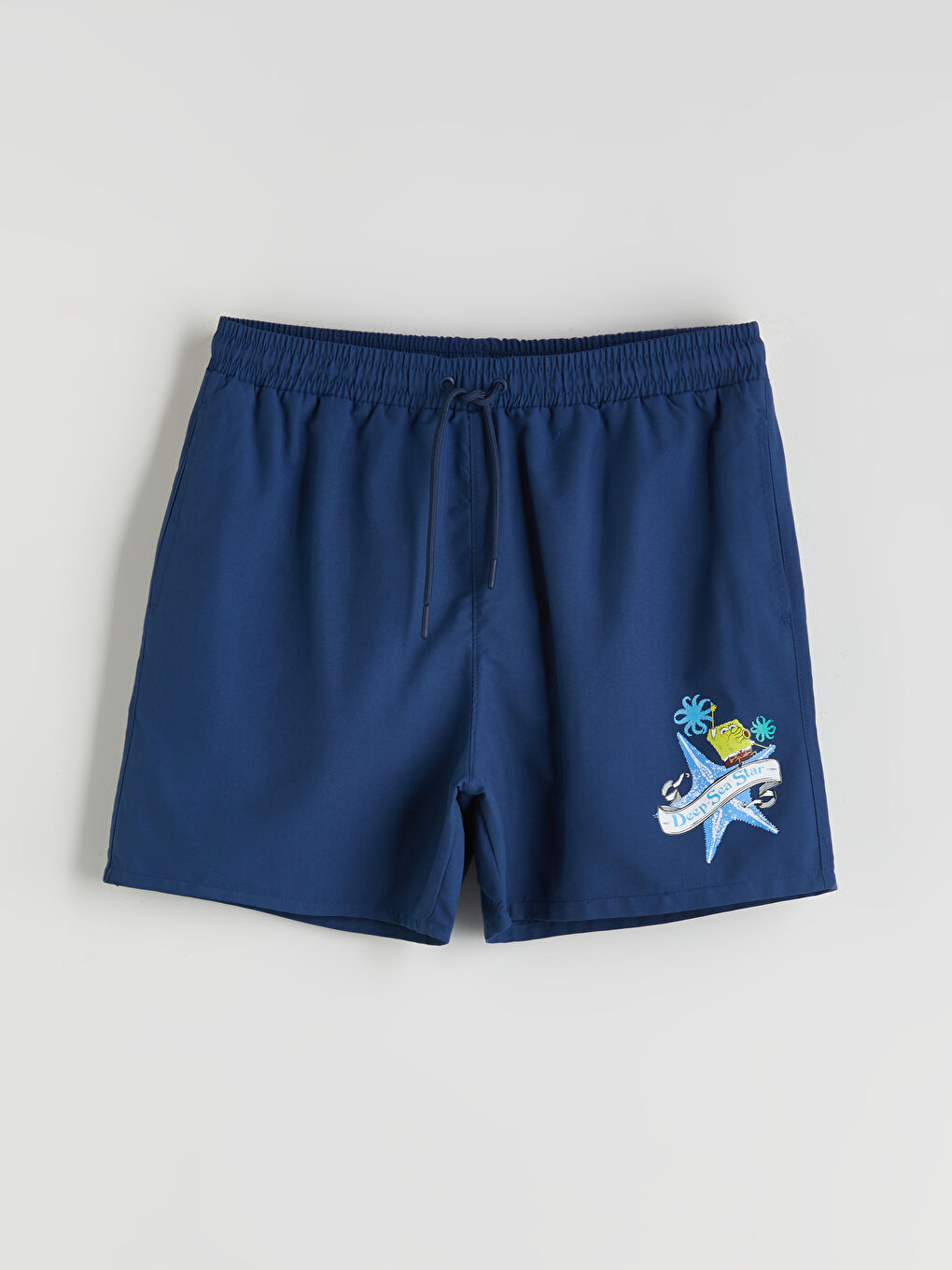 Lacivert Kısa Boy Sünger Bob Baskılı Erkek Deniz Şortu-8