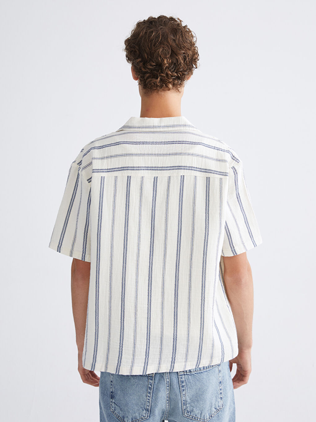 Mavi Regular Fit Resort Yaka Çizgili Müslin Erkek Gömlek-3