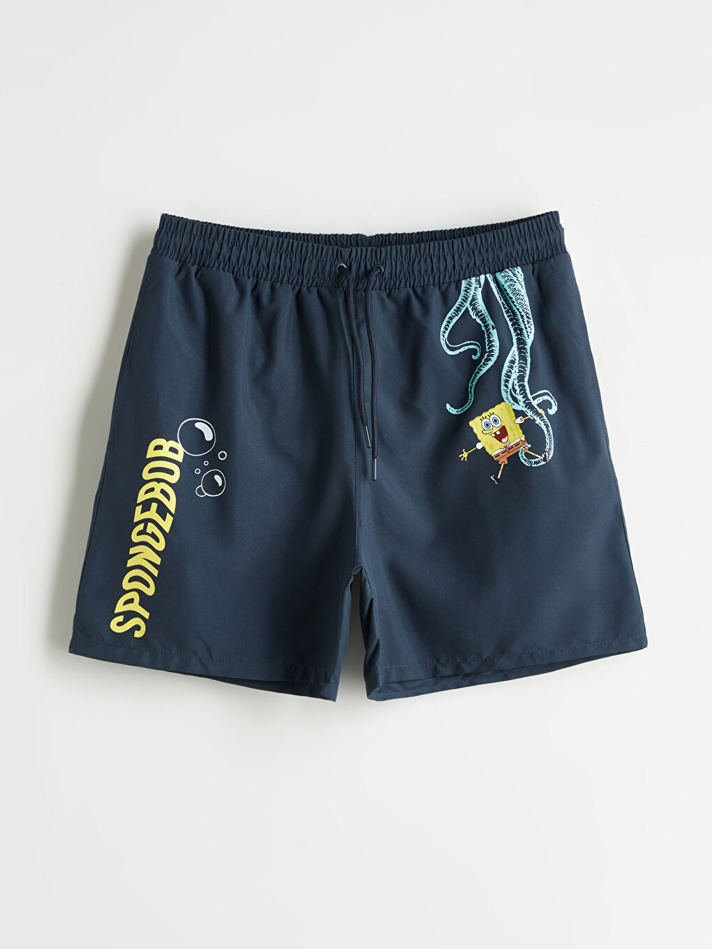 Lacivert Kısa Boy Sünger Bob Baskılı Erkek Deniz Şortu-4