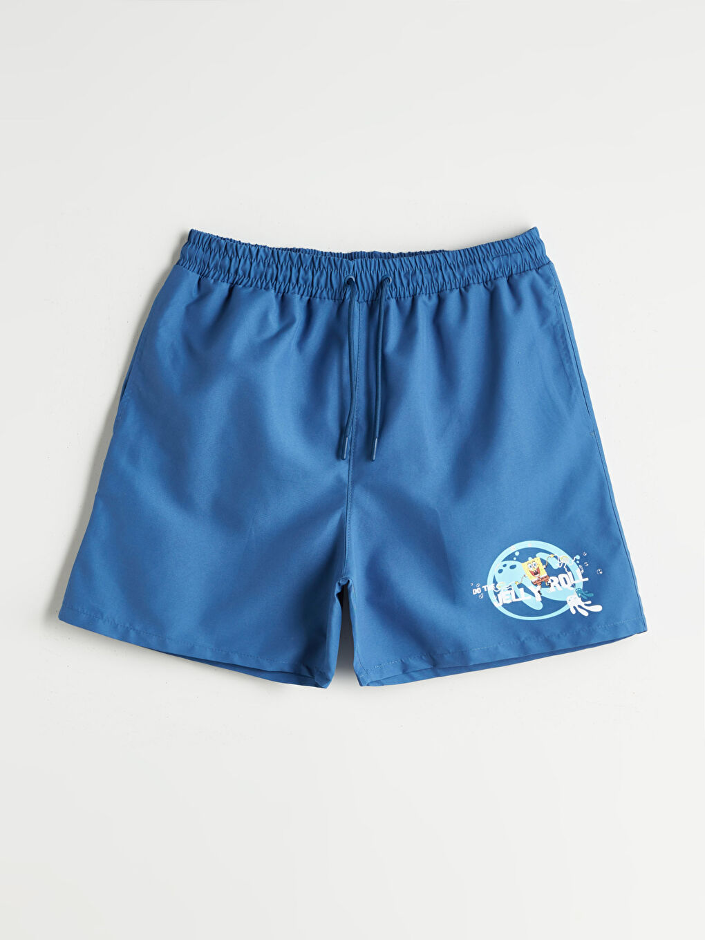 Mavi Kısa Boy Sünger Bob Baskılı Erkek Deniz Şortu-4