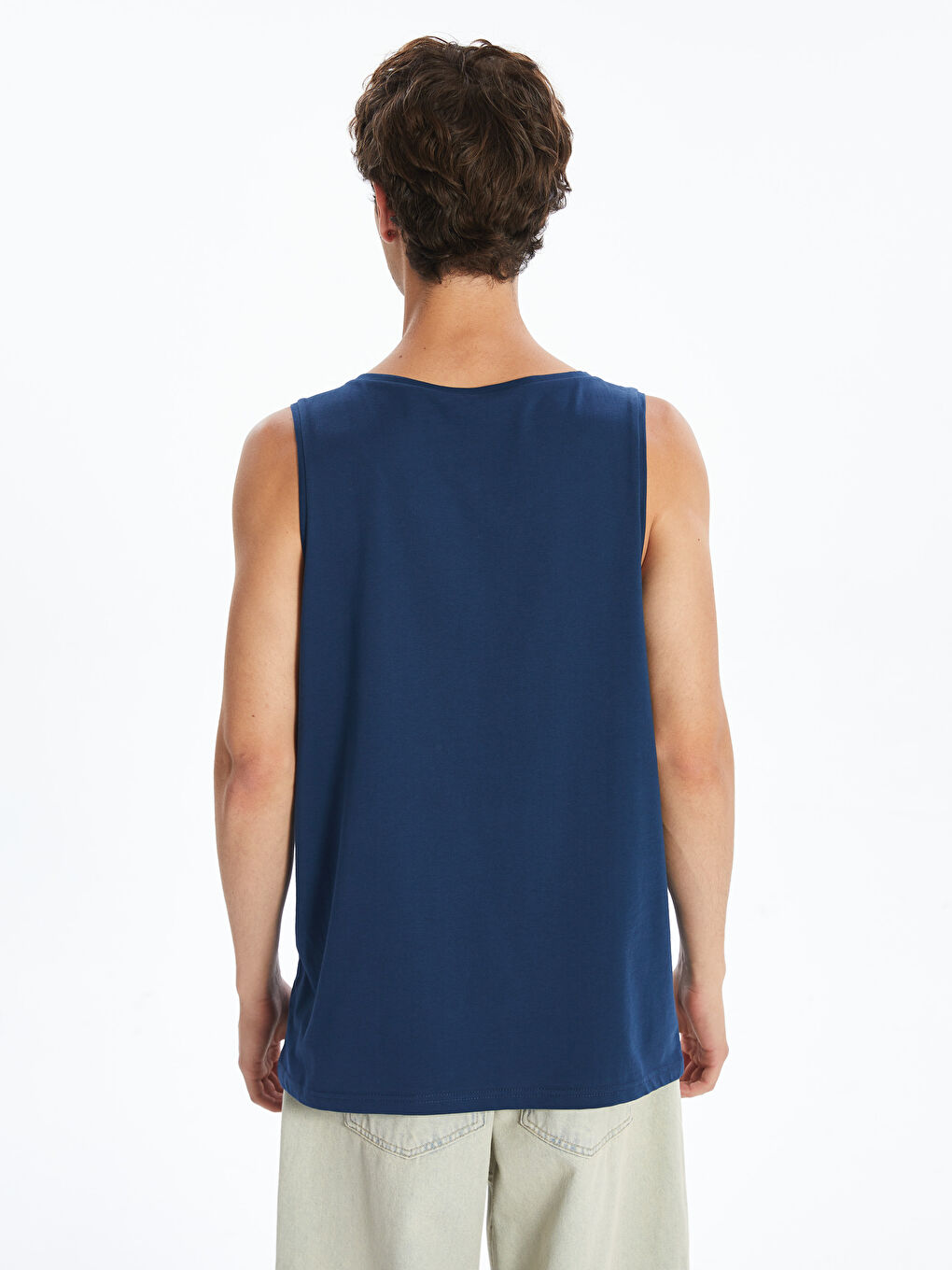 Lacivert Bisiklet Yaka Sünger Bob Baskılı Erkek Kolsuz Tişört-3