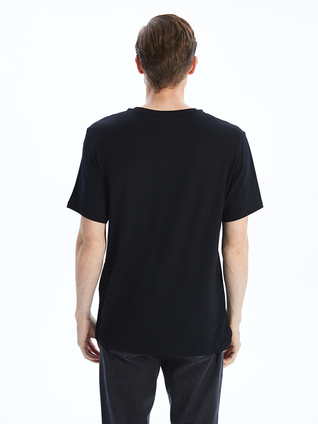 Siyah Bisiklet Yaka Baskılı Erkek Tişört-3