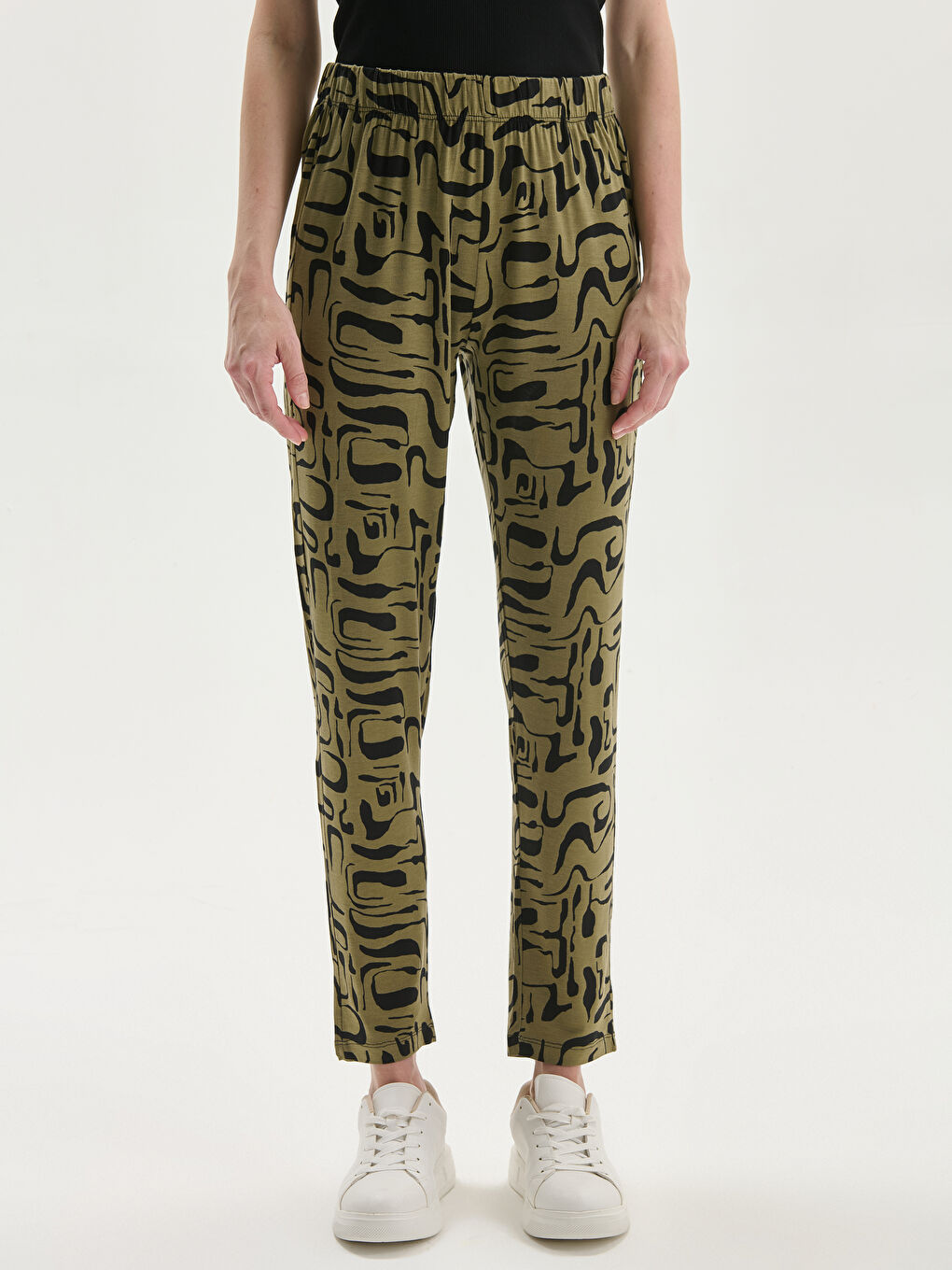 Elasticated Waist Patterned Women's Trousers-1