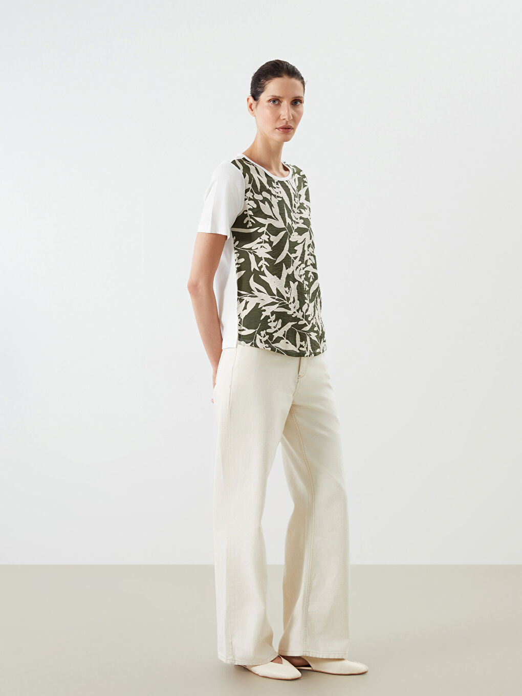 Blouse Florale à Col Rond-1