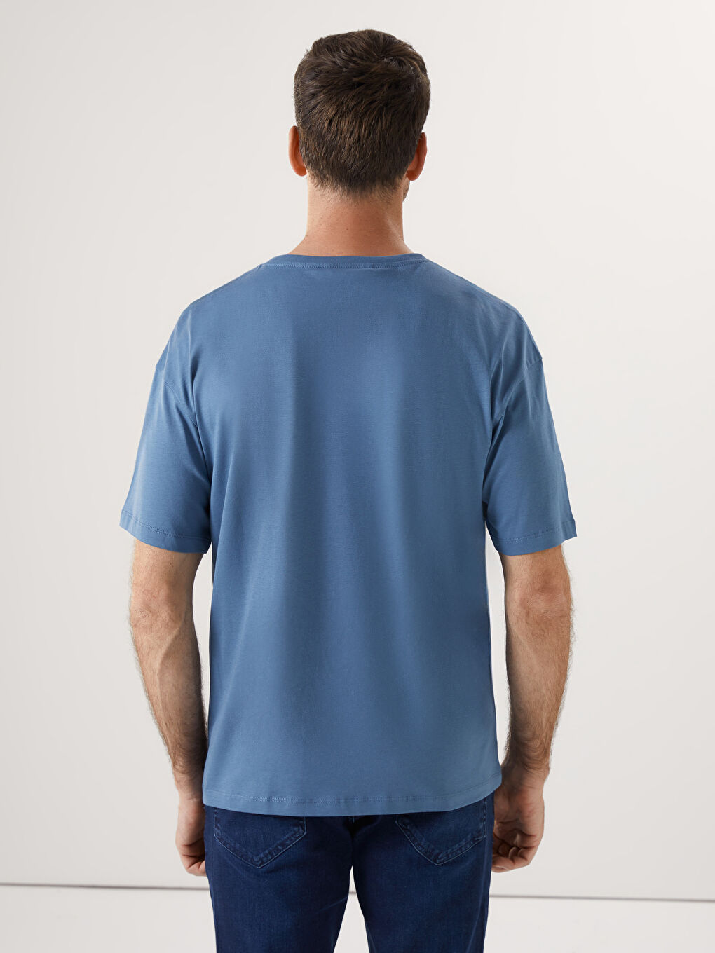 İndigo Bisiklet Yaka Baskılı Erkek Tişört-3