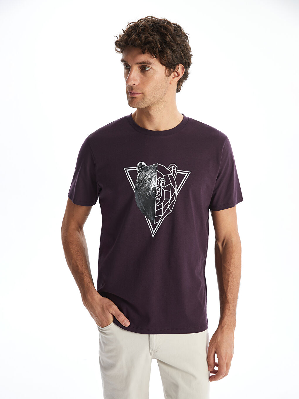 Mürdüm Bisiklet Yaka Baskılı Erkek Tişört