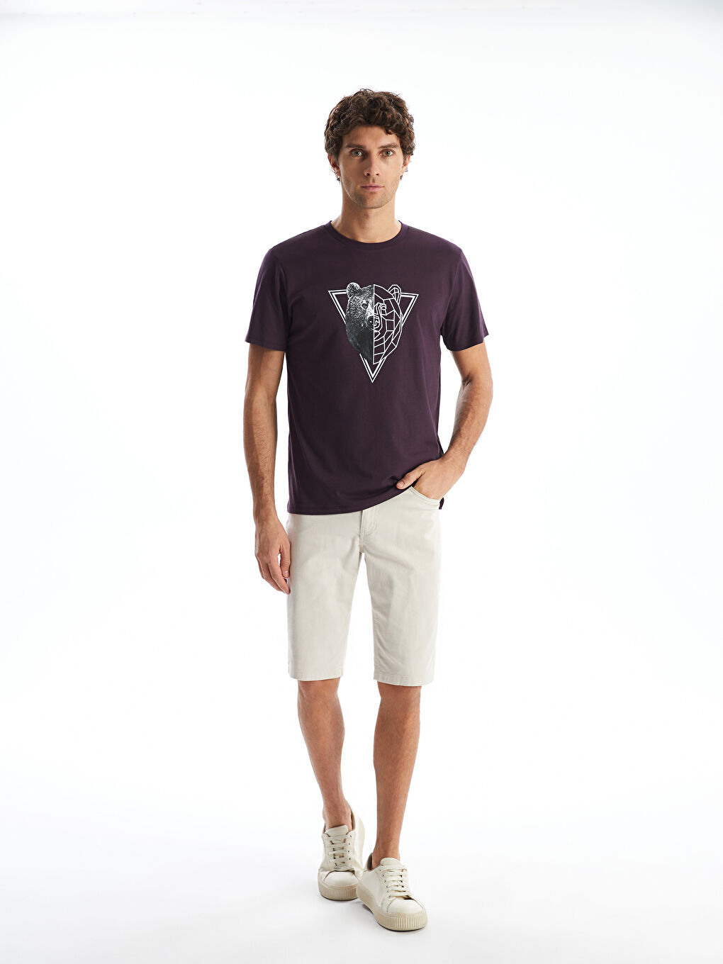 Mürdüm Bisiklet Yaka Baskılı Erkek Tişört-1