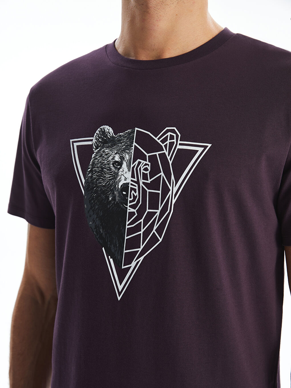 Mürdüm Bisiklet Yaka Baskılı Erkek Tişört-2