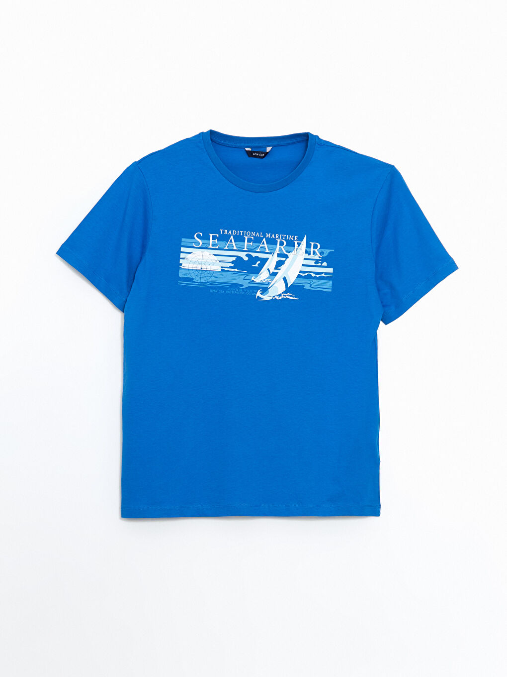 Mavi Bisiklet Yaka Baskılı Penye Erkek Tişört