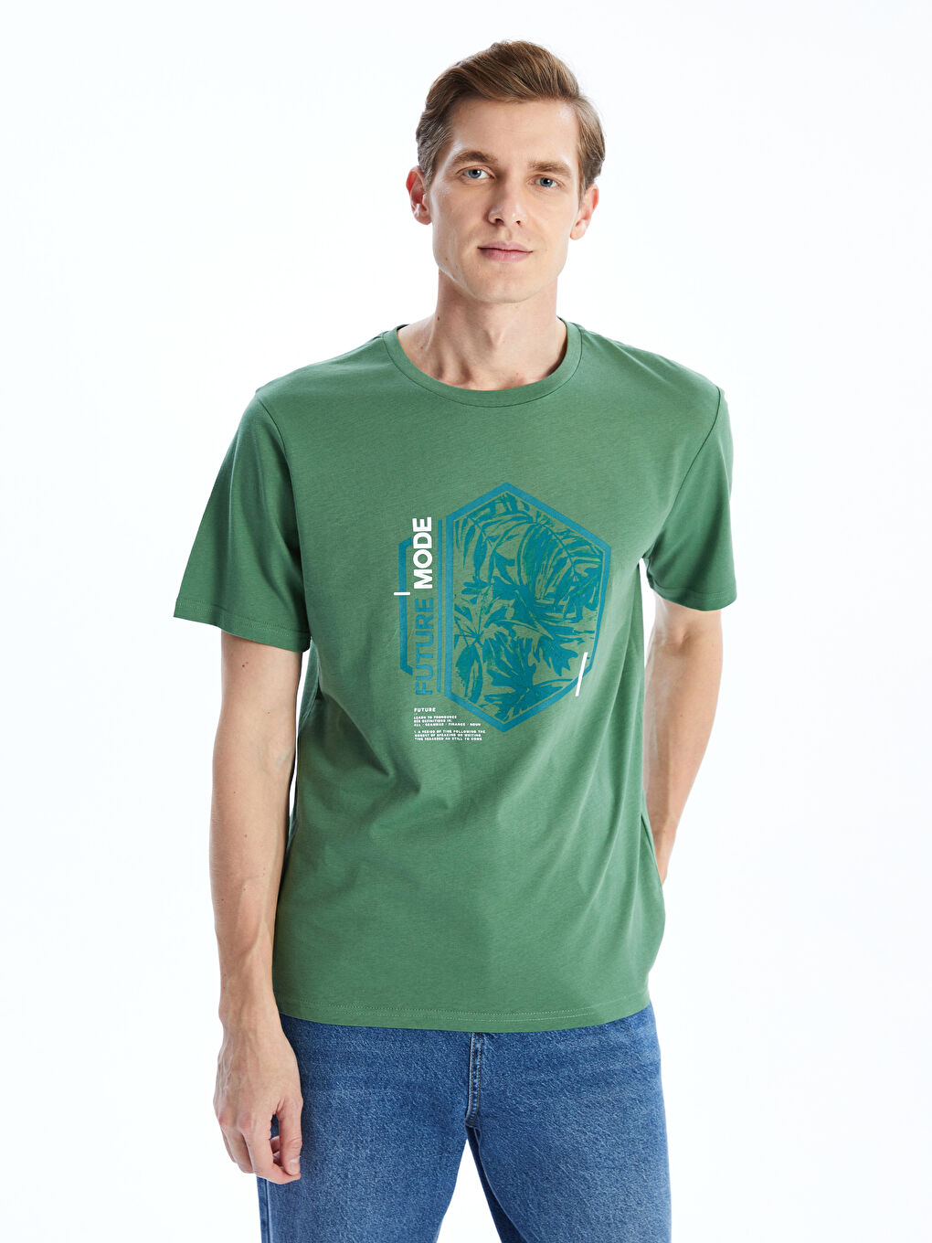 Yeşil Bisiklet Yaka Düz Erkek Tişört