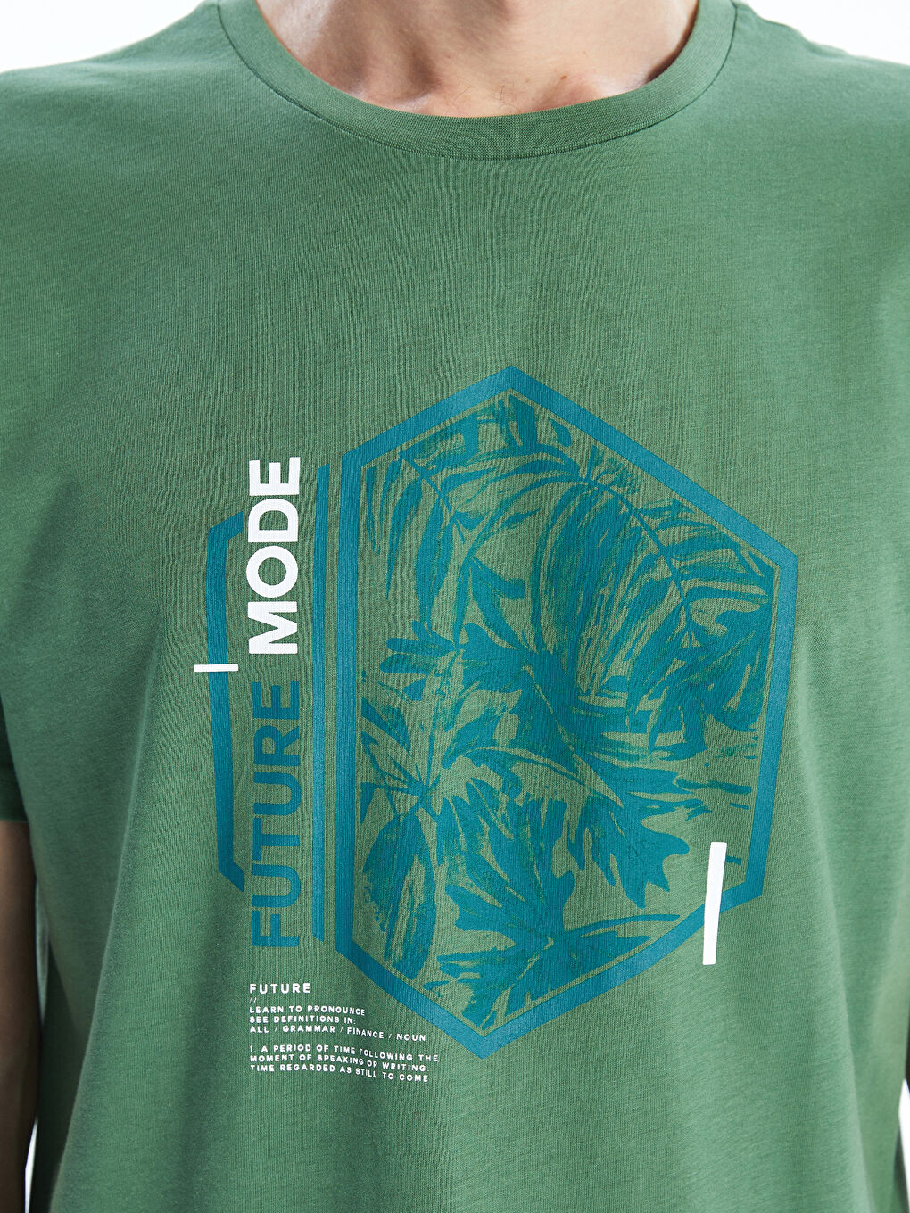 Yeşil Bisiklet Yaka Düz Erkek Tişört-2