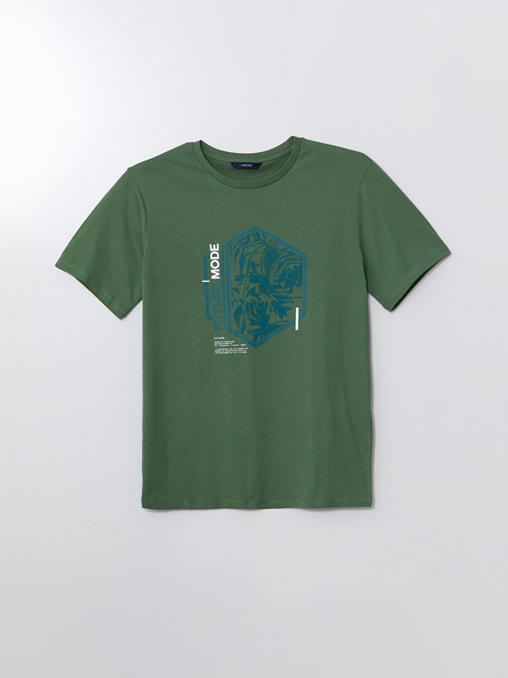 Yeşil Bisiklet Yaka Düz Erkek Tişört-4