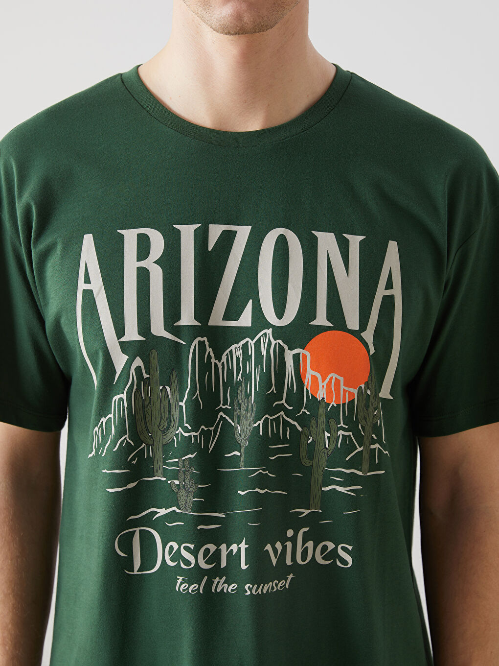 Yeşil Bisiklet Yaka Kısa Kollu Baskılı Penye Erkek Tişört-2