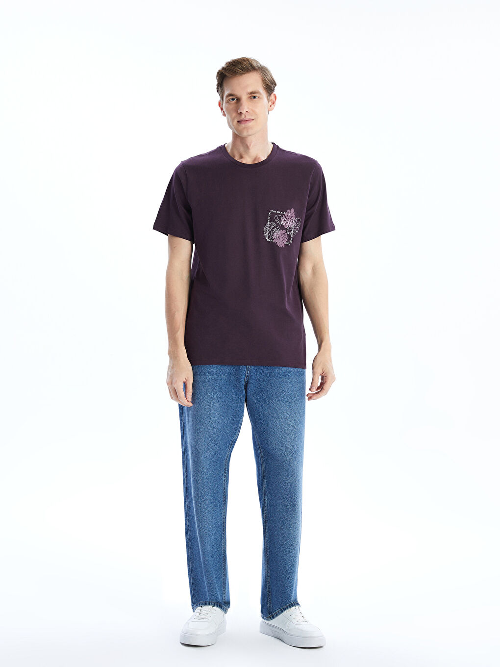 Mürdüm Bisiklet Yaka Kısa Kollu Baskılı Penye Erkek Tişört-1