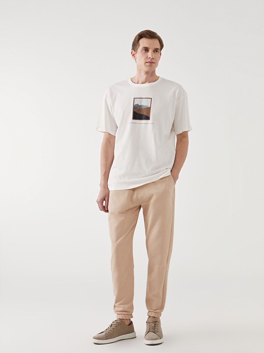 Gri Bisiklet Yaka Kısa Kollu Baskılı Penye Erkek Tişört-1