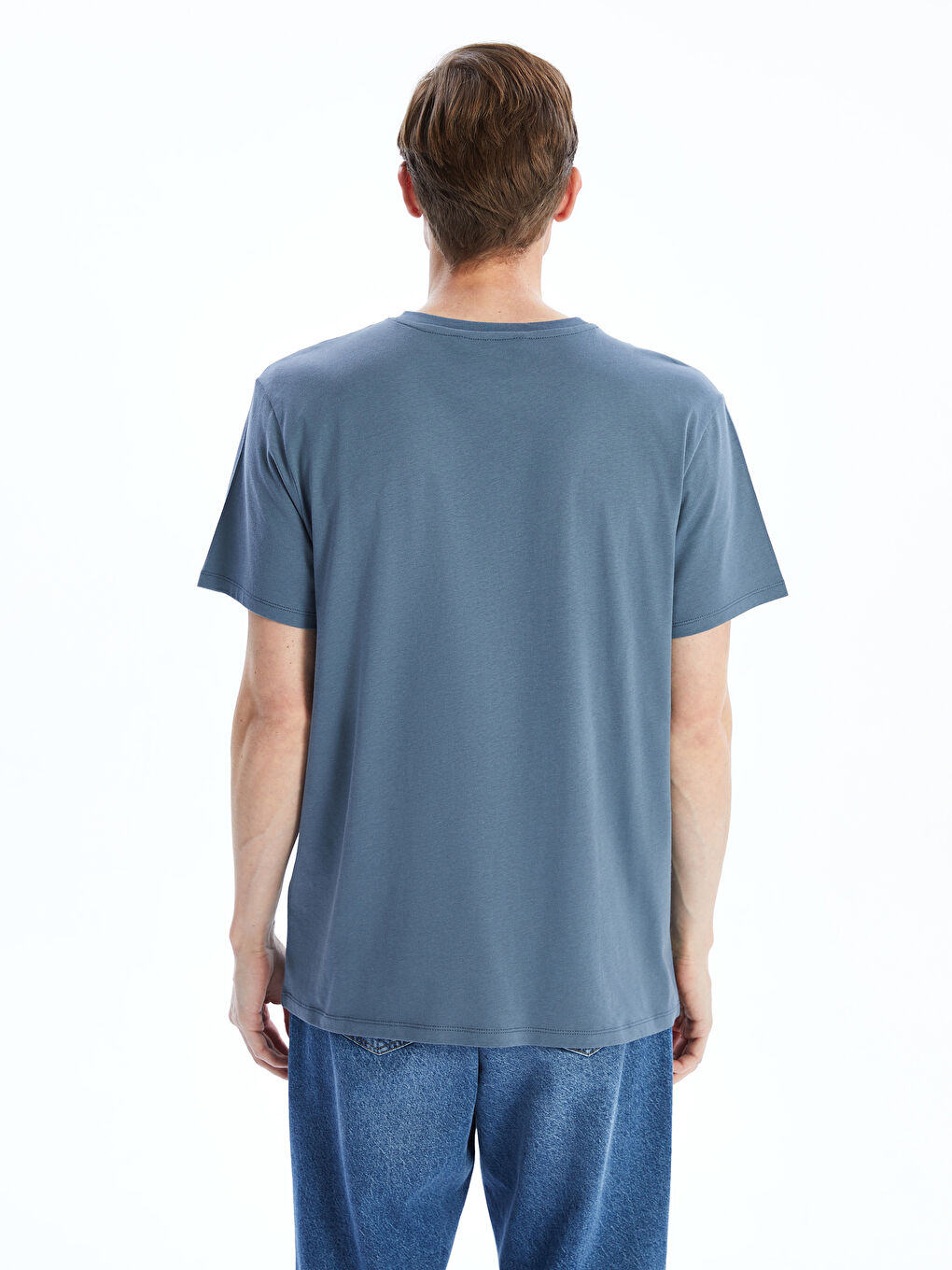 İndigo Bisiklet Yaka Düz Grafitili Erkek Tişört-3