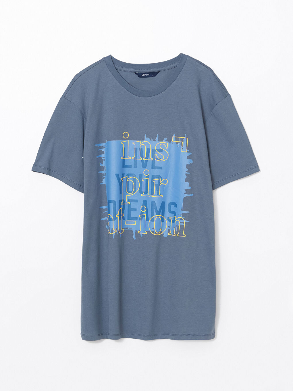 İndigo Bisiklet Yaka Düz Grafitili Erkek Tişört-4