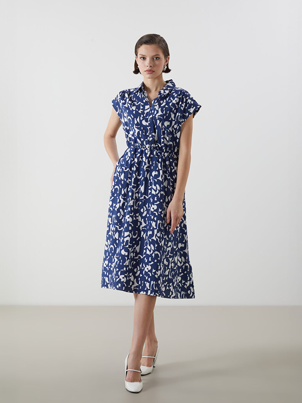 Collared Neck Patterned Women's Dress -S5HP69Z8-LSJ