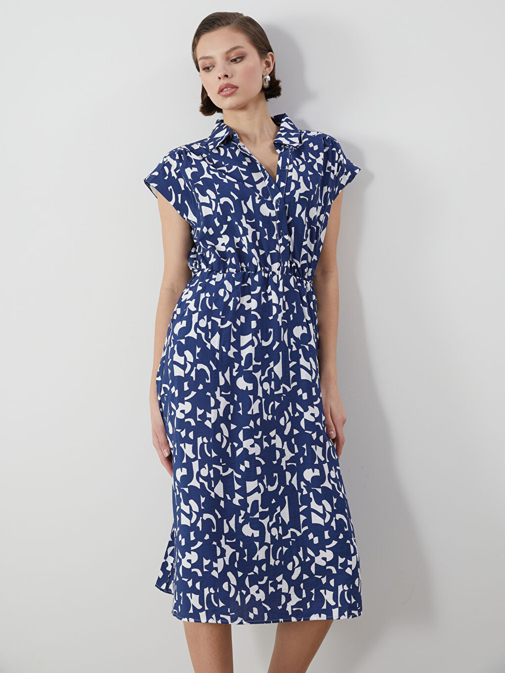 Collared Neck Patterned Women's Dress -S5HP69Z8-LSJ