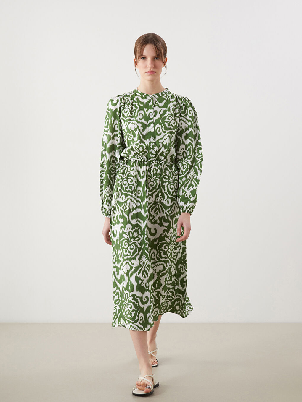 Grandad Collar Patterned Women's Dress -S5HP70Z8-LRR