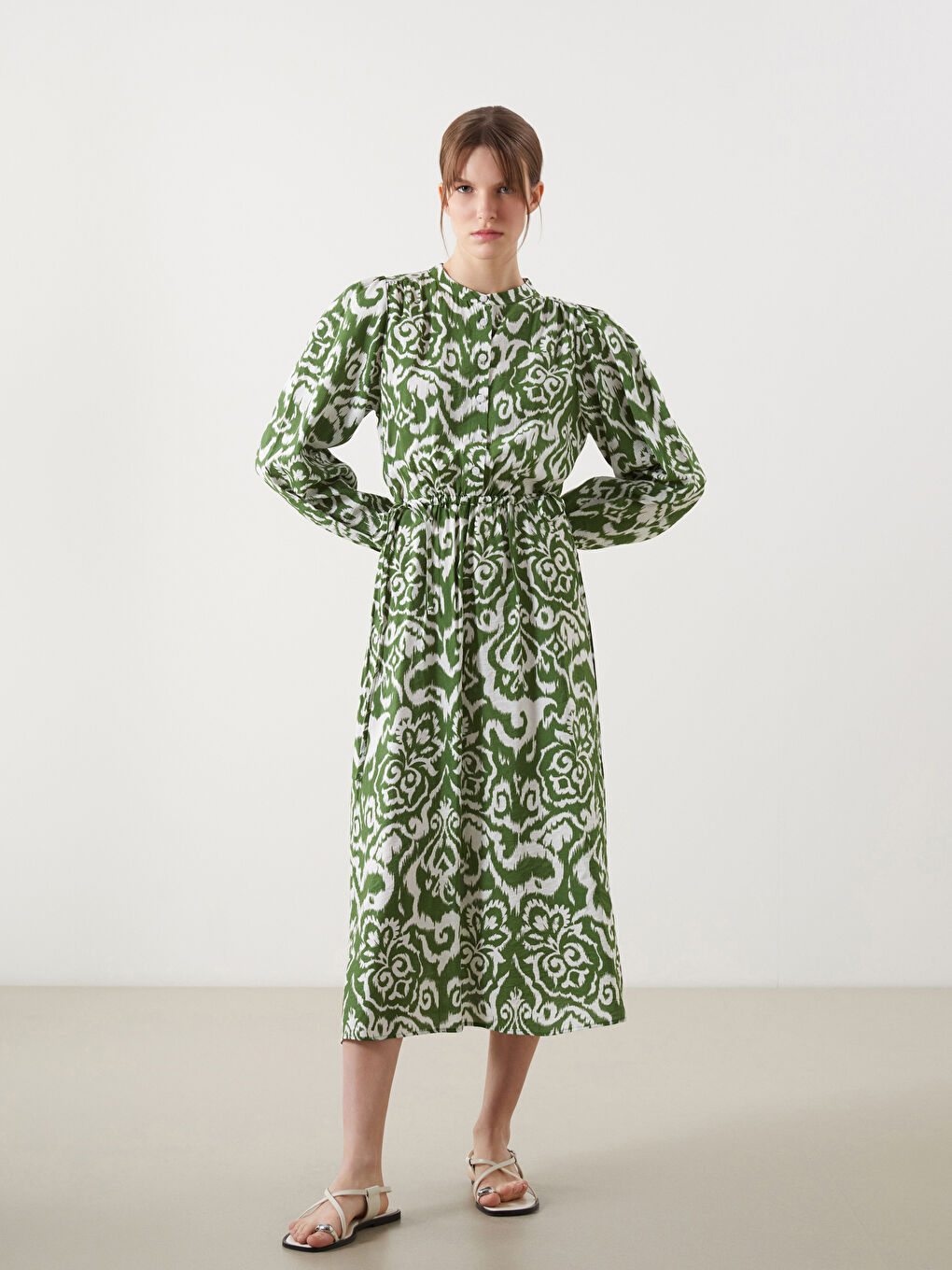 Grandad Collar Patterned Women's Dress -S5HP70Z8-LRR