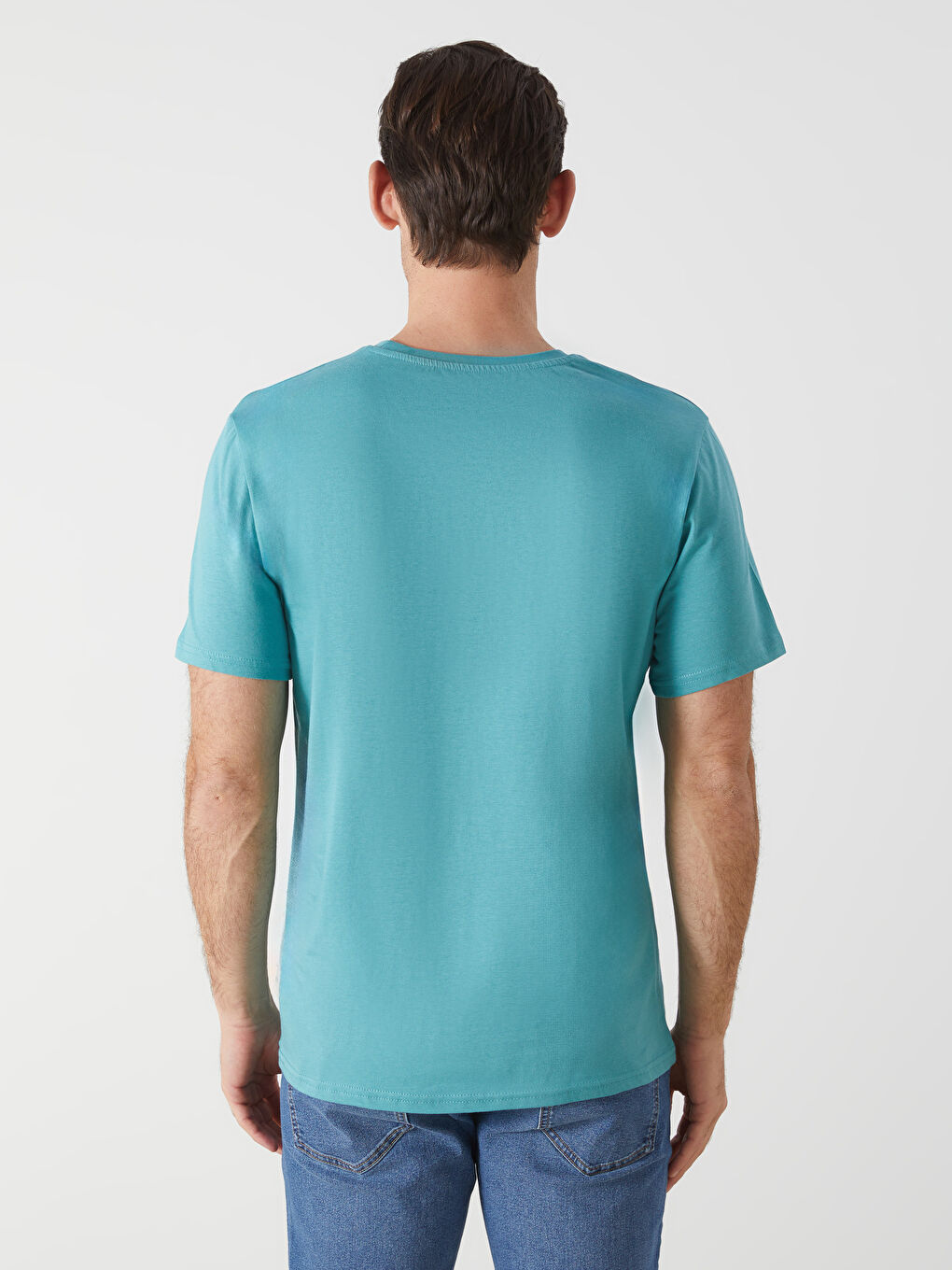 Turkuaz Bisiklet Yaka Baskılı Erkek Tişört-2