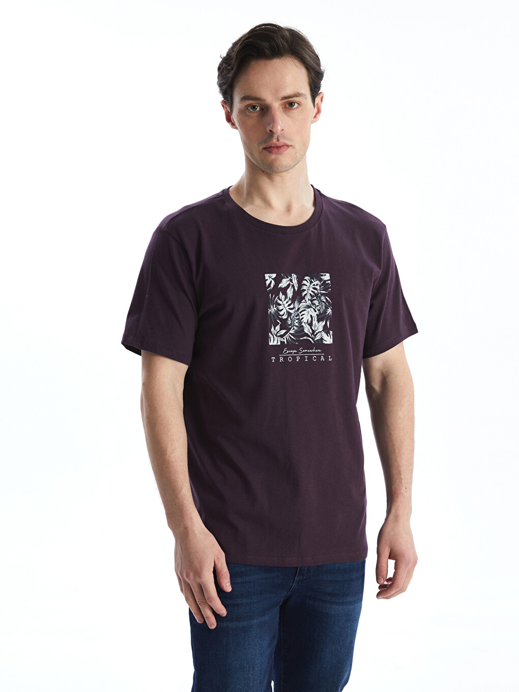 Crew Neck Short Sleeve Printed Combed Cotton Men's T-shirt