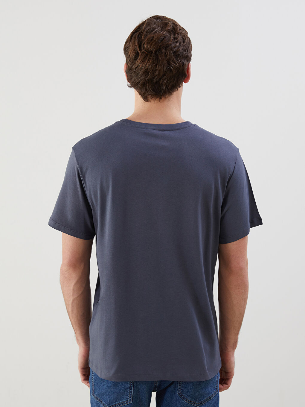 Antrasit Bisiklet Yaka Kısa Kollu Baskılı Penye Erkek Tişört-3