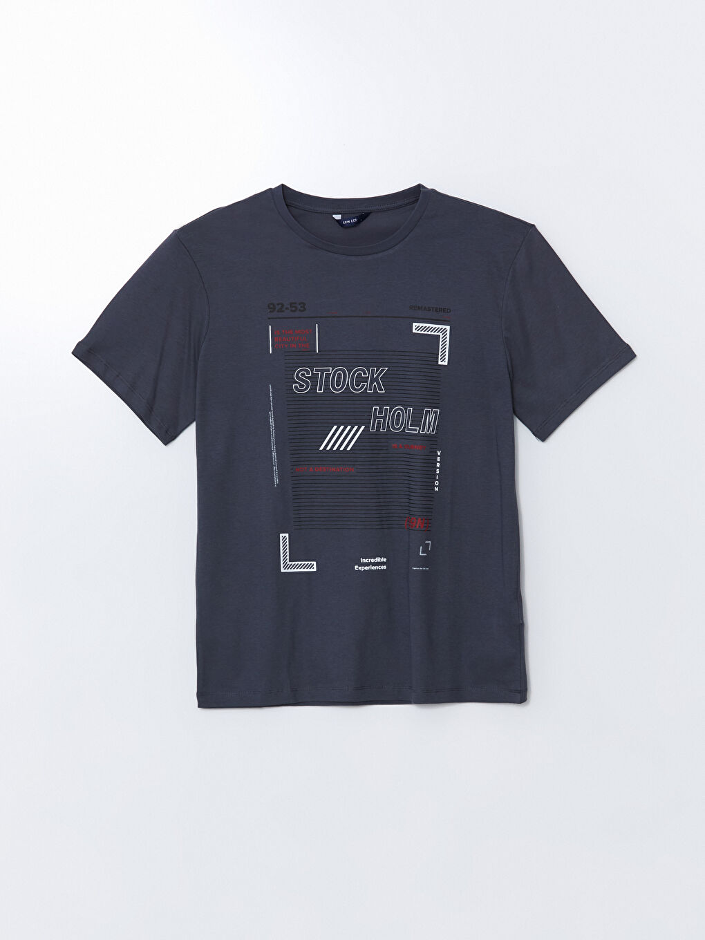 Antrasit Bisiklet Yaka Kısa Kollu Baskılı Penye Erkek Tişört-4