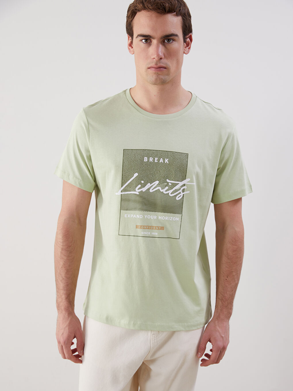 Yeşil Bisiklet Yaka Kısa Kollu Baskılı Penye Erkek Tişört