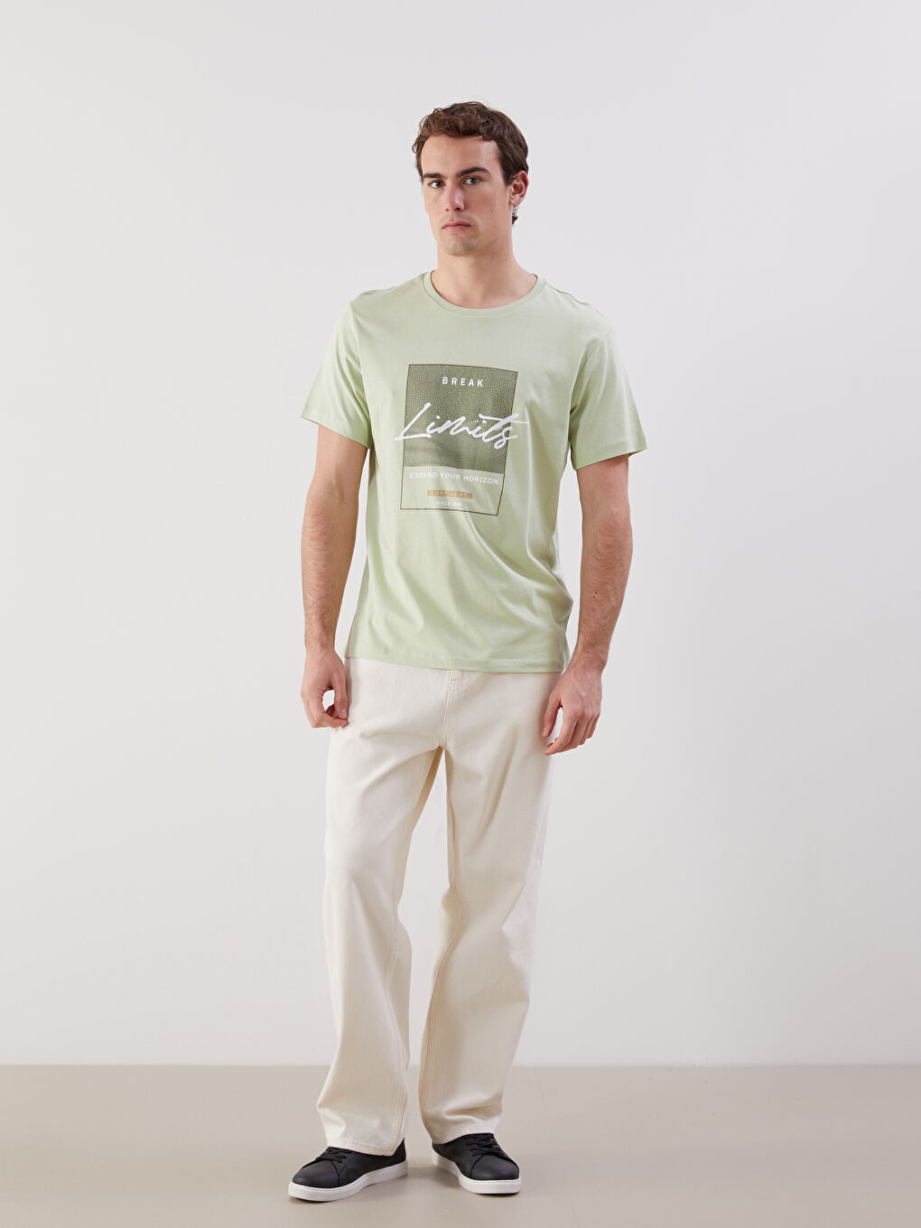 Yeşil Bisiklet Yaka Kısa Kollu Baskılı Penye Erkek Tişört-1