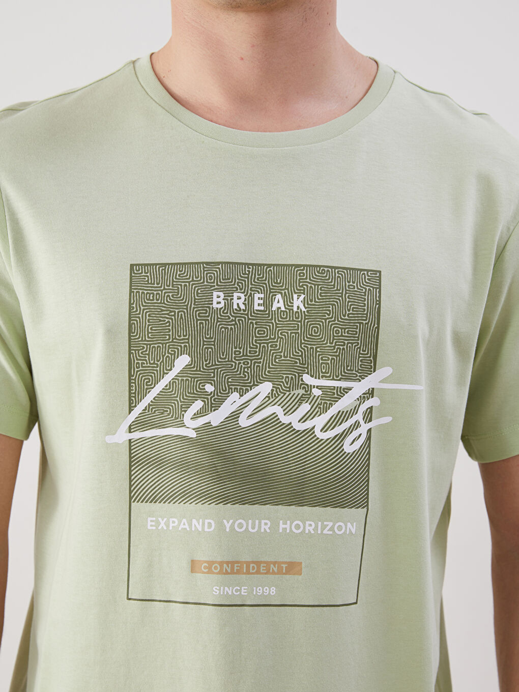 Yeşil Bisiklet Yaka Kısa Kollu Baskılı Penye Erkek Tişört-2