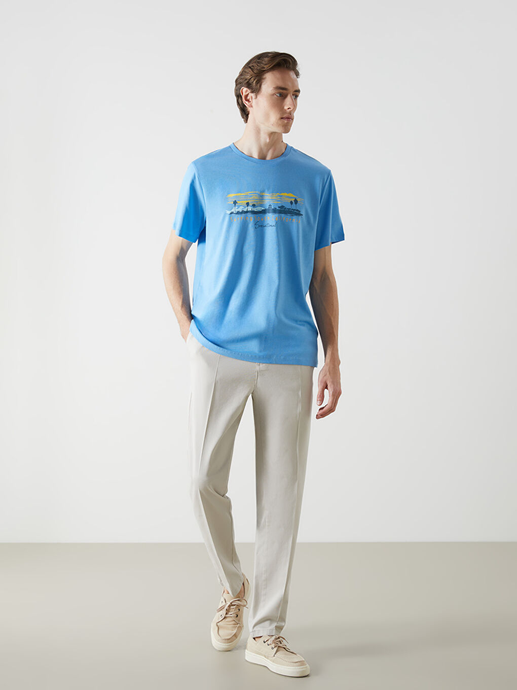 Mavi Bisiklet Yaka Kısa Kollu Baskılı Penye Erkek Tişört-1