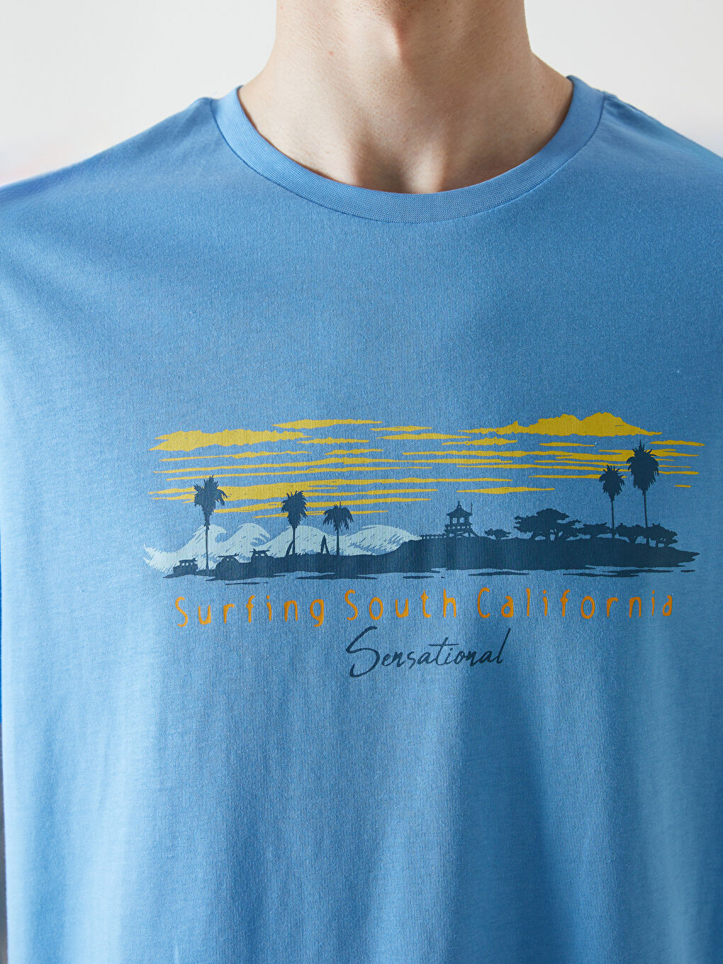 Mavi Bisiklet Yaka Kısa Kollu Baskılı Penye Erkek Tişört-2