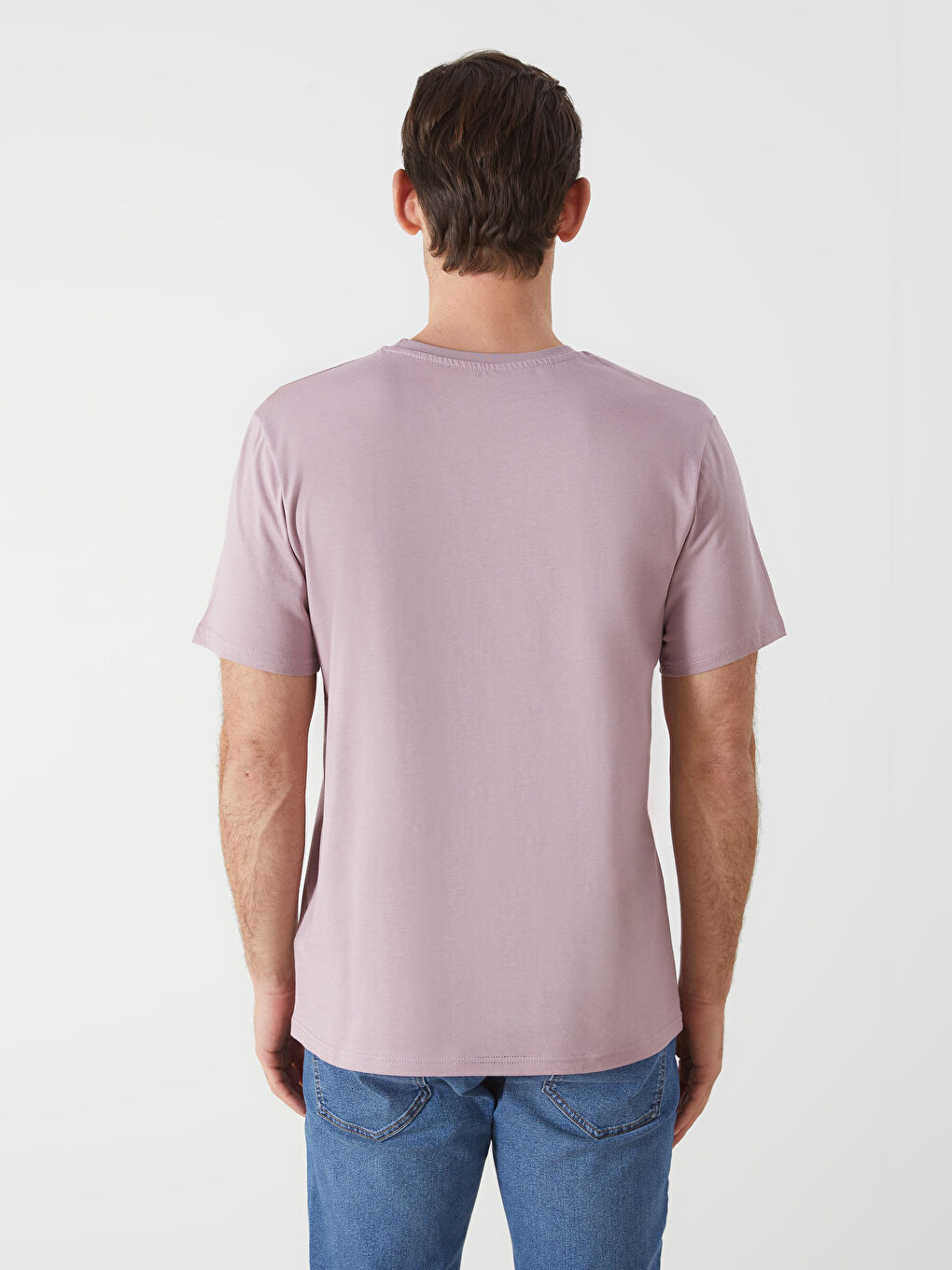 Lila Bisiklet Yaka Baskılı Erkek Tişört-3