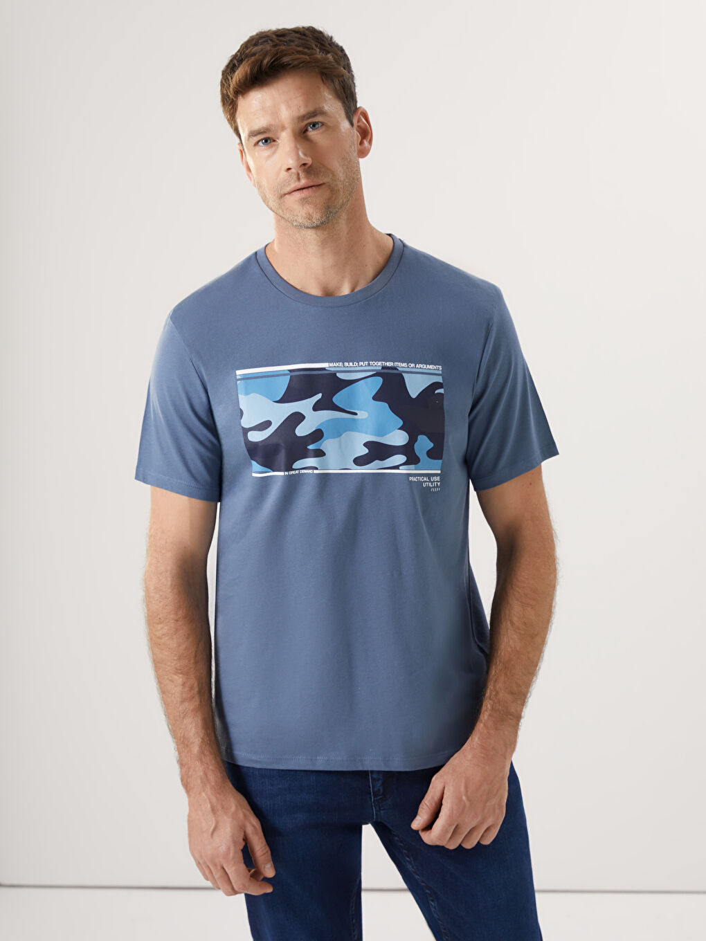 İndigo Bisiklet Yaka Kamuflajlı Desenli Erkek Tişört