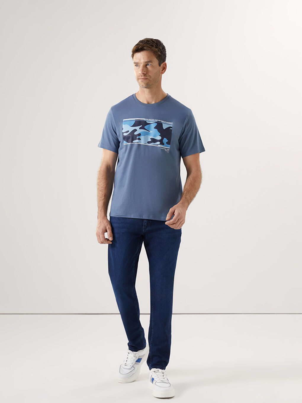İndigo Bisiklet Yaka Kamuflajlı Desenli Erkek Tişört-1